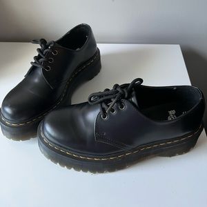 Dr. Martens 1461 Smooth Leather Platform Shoes in Black Polished Smooth